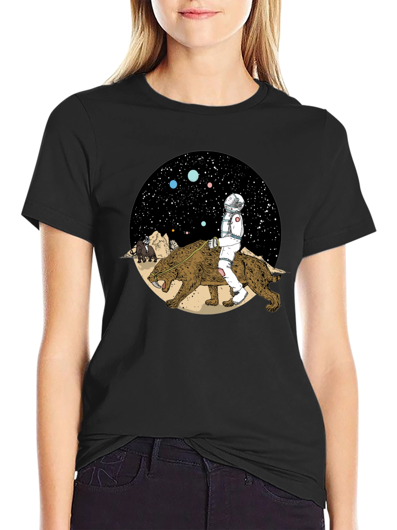 Astronaut Riding Saber-Toothed Tiger Graphic T-Shirt