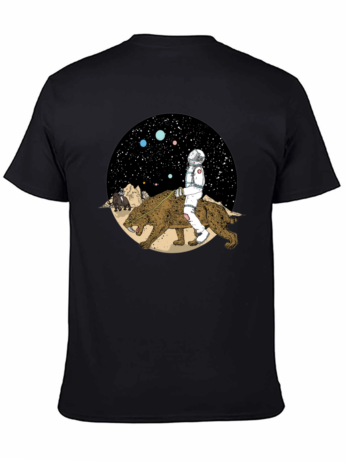 Astronaut Riding Saber-Toothed Tiger Graphic T-Shirt