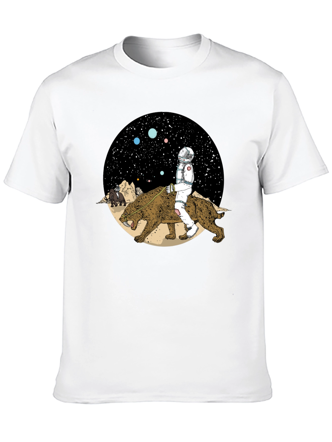 Astronaut Riding Saber-Toothed Tiger Graphic T-Shirt