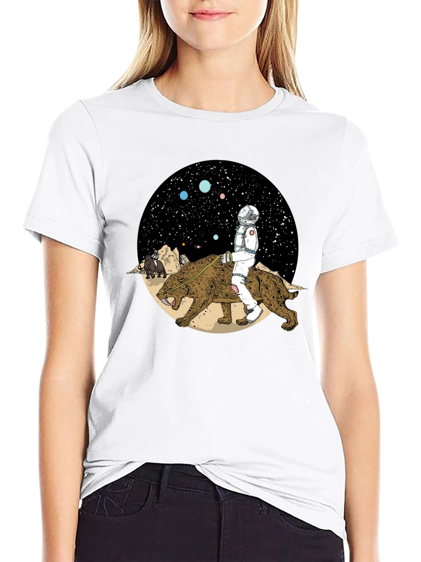 Astronaut Riding Saber-Toothed Tiger Graphic T-Shirt