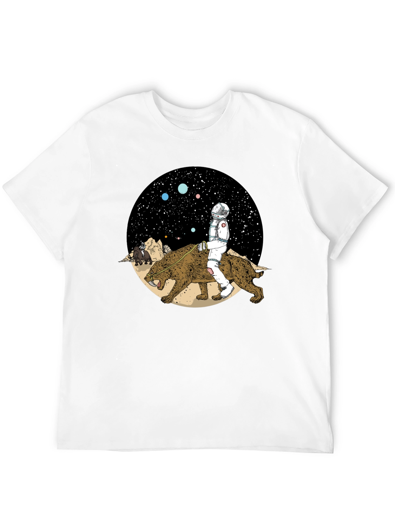 Astronaut Riding Saber-Toothed Tiger Graphic T-Shirt