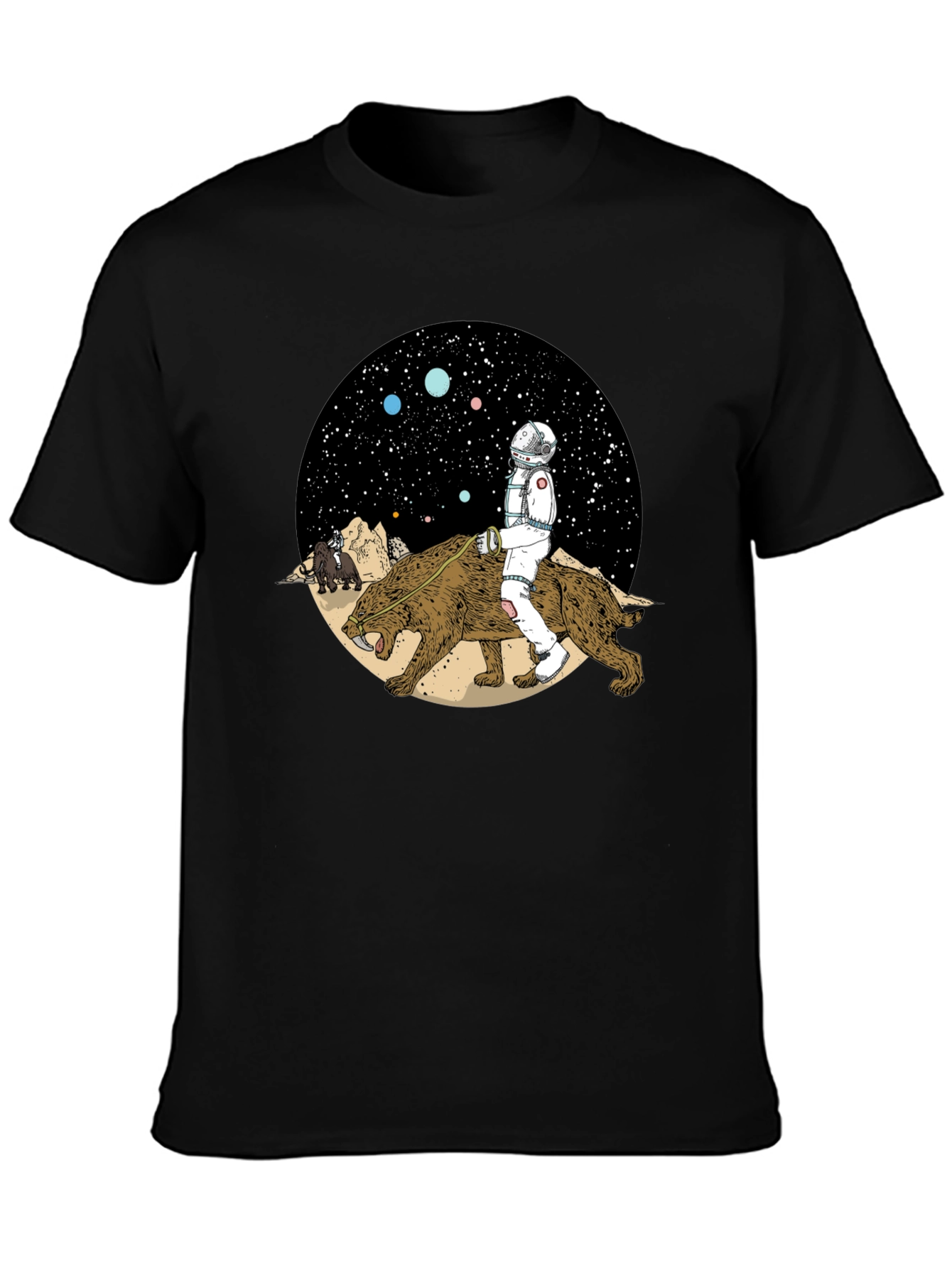 Astronaut Riding Saber-Toothed Tiger Graphic T-Shirt