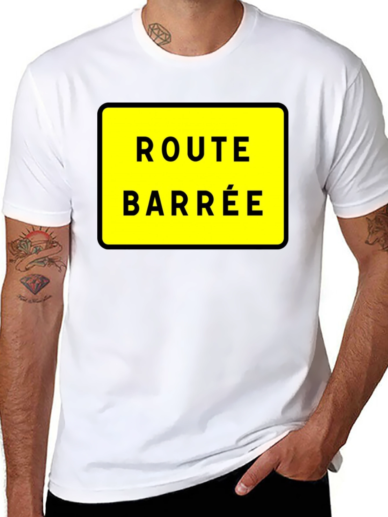 Route Barree T-Shirt - French Road Closed Sign Tee