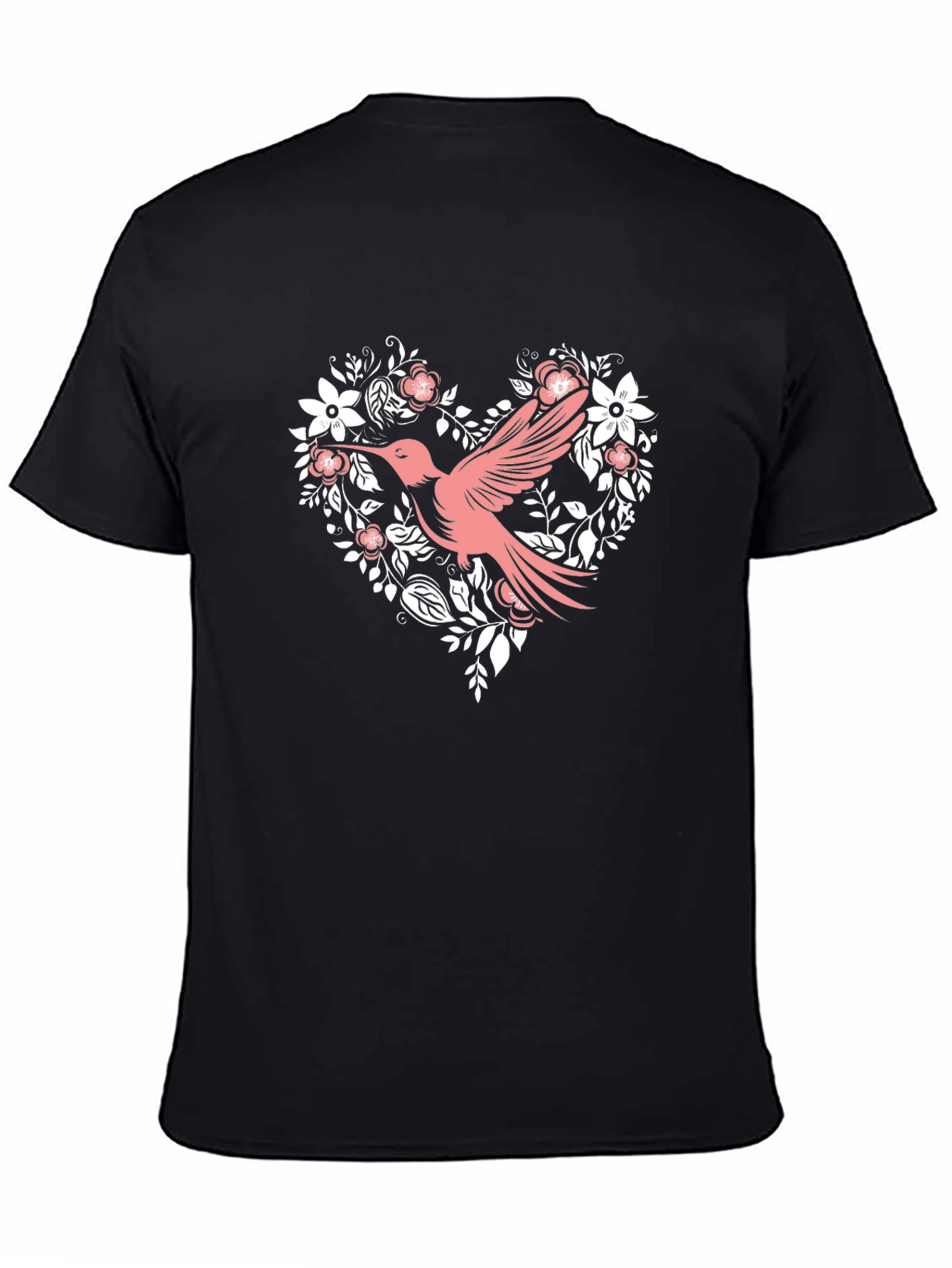 Hummingbird Floral Heart Black T-Shirt