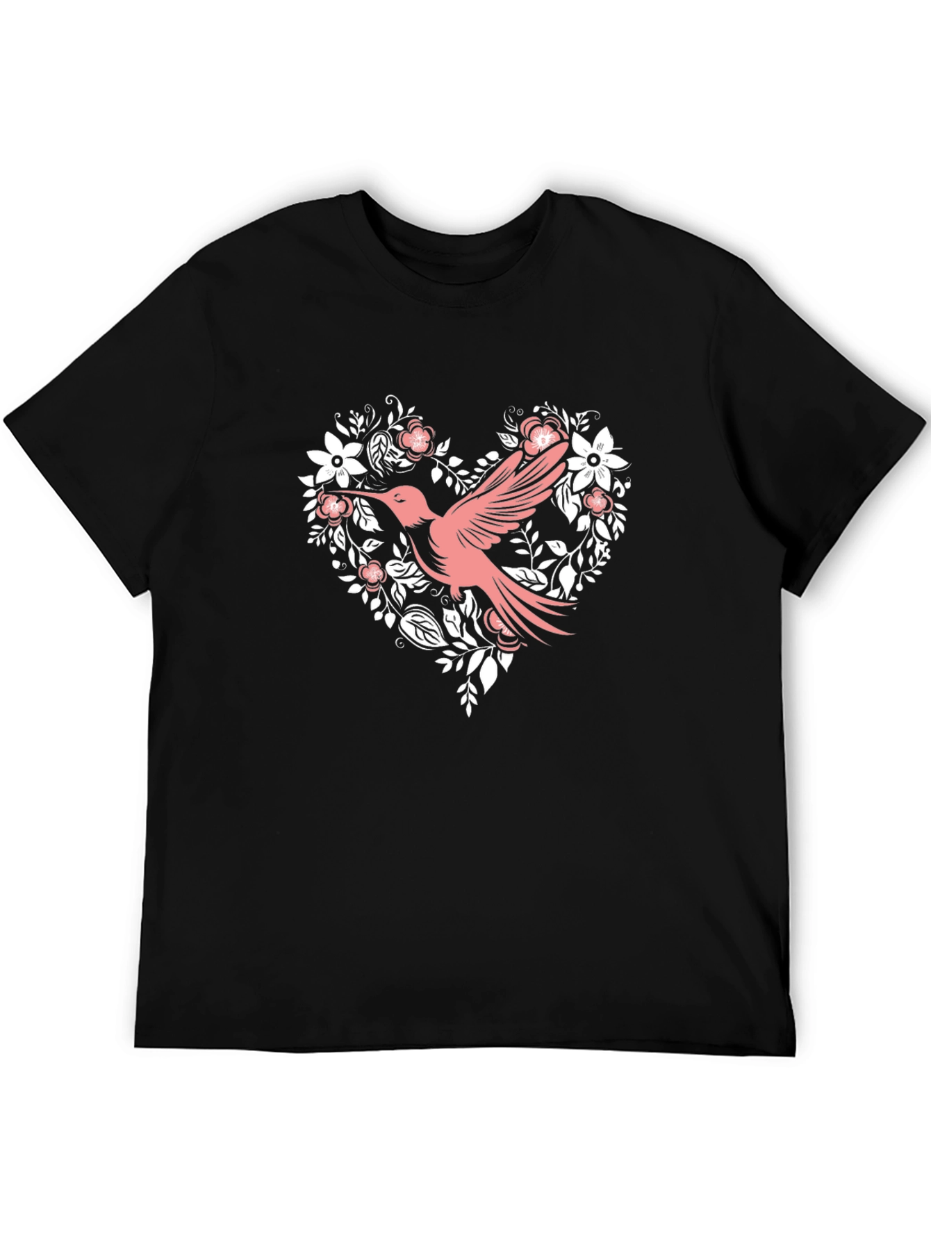 Hummingbird Floral Heart Black T-Shirt