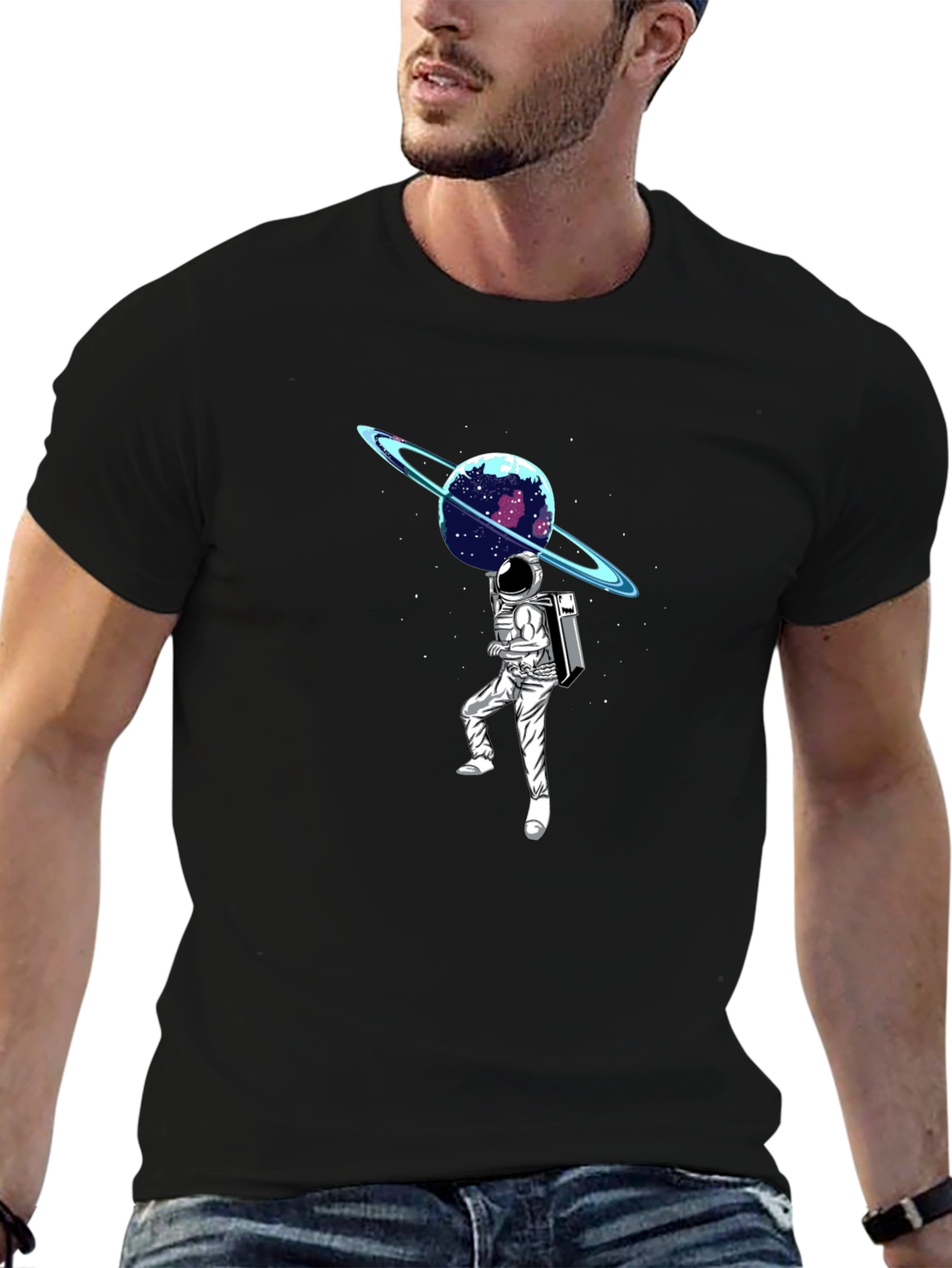 Astronaut Planet Graphic T-Shirt - Black
