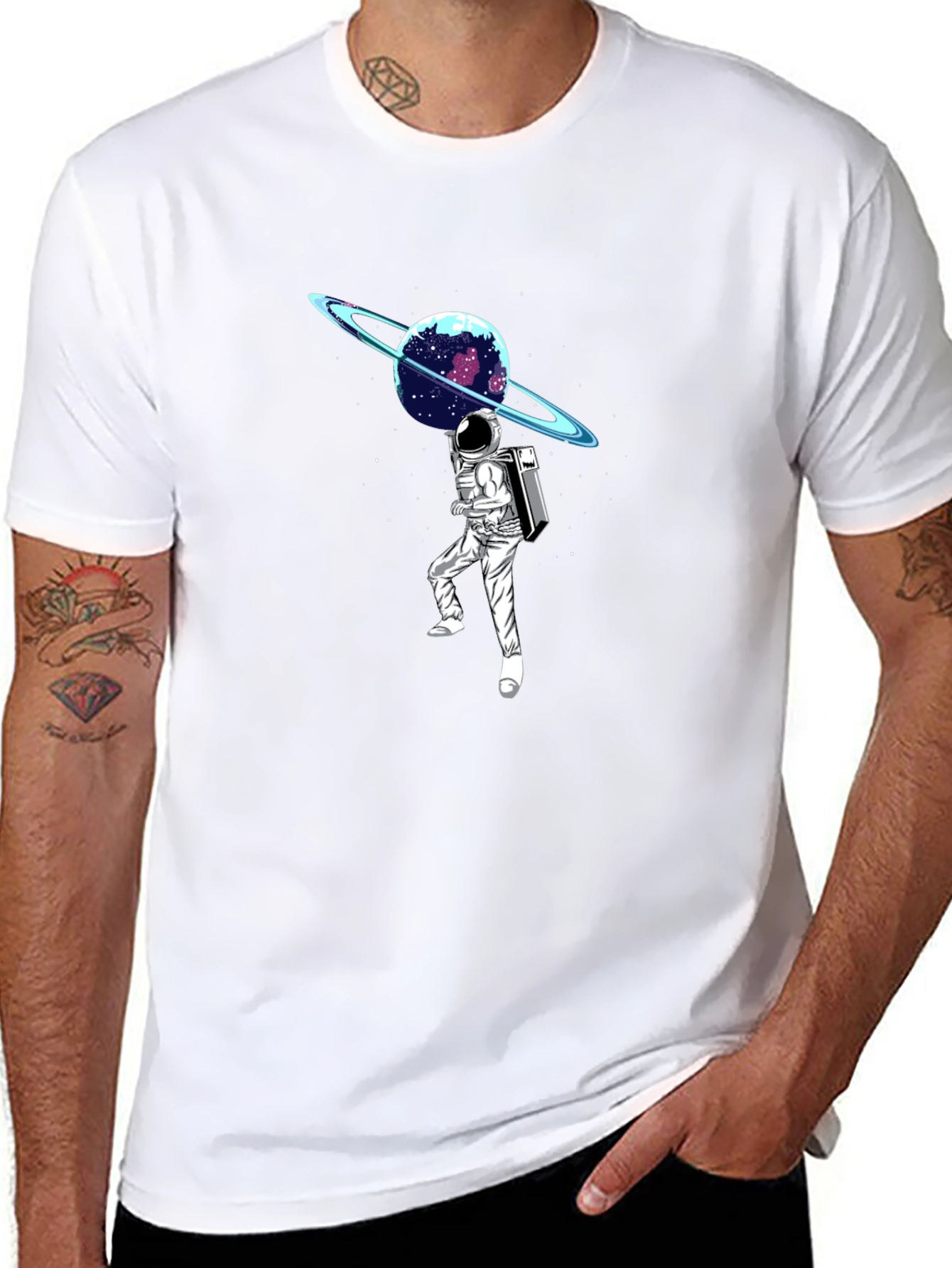 Astronaut Planet Graphic T-Shirt - Black