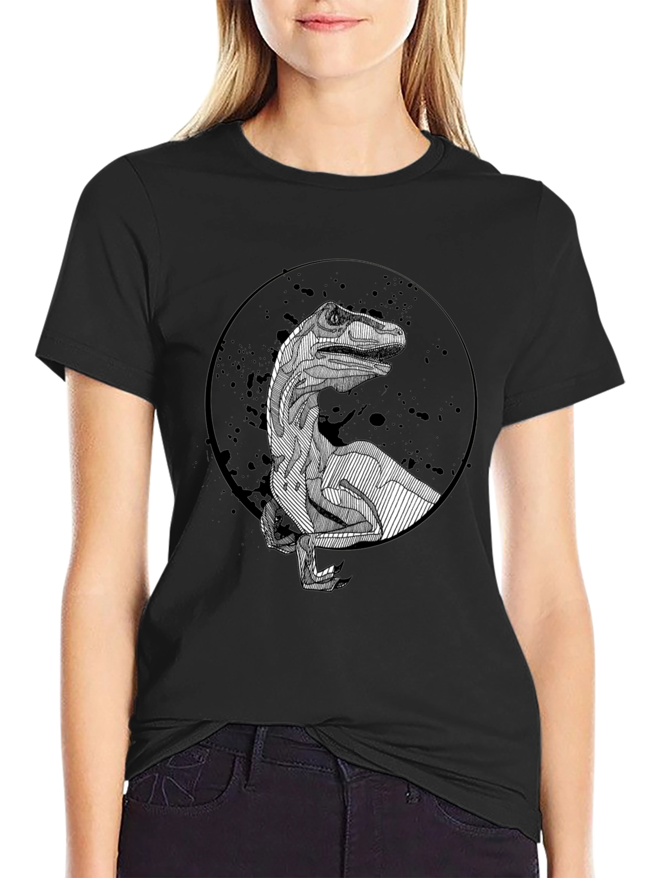 Dinosaur Graphic Black T-Shirt - Unique Raptor Design