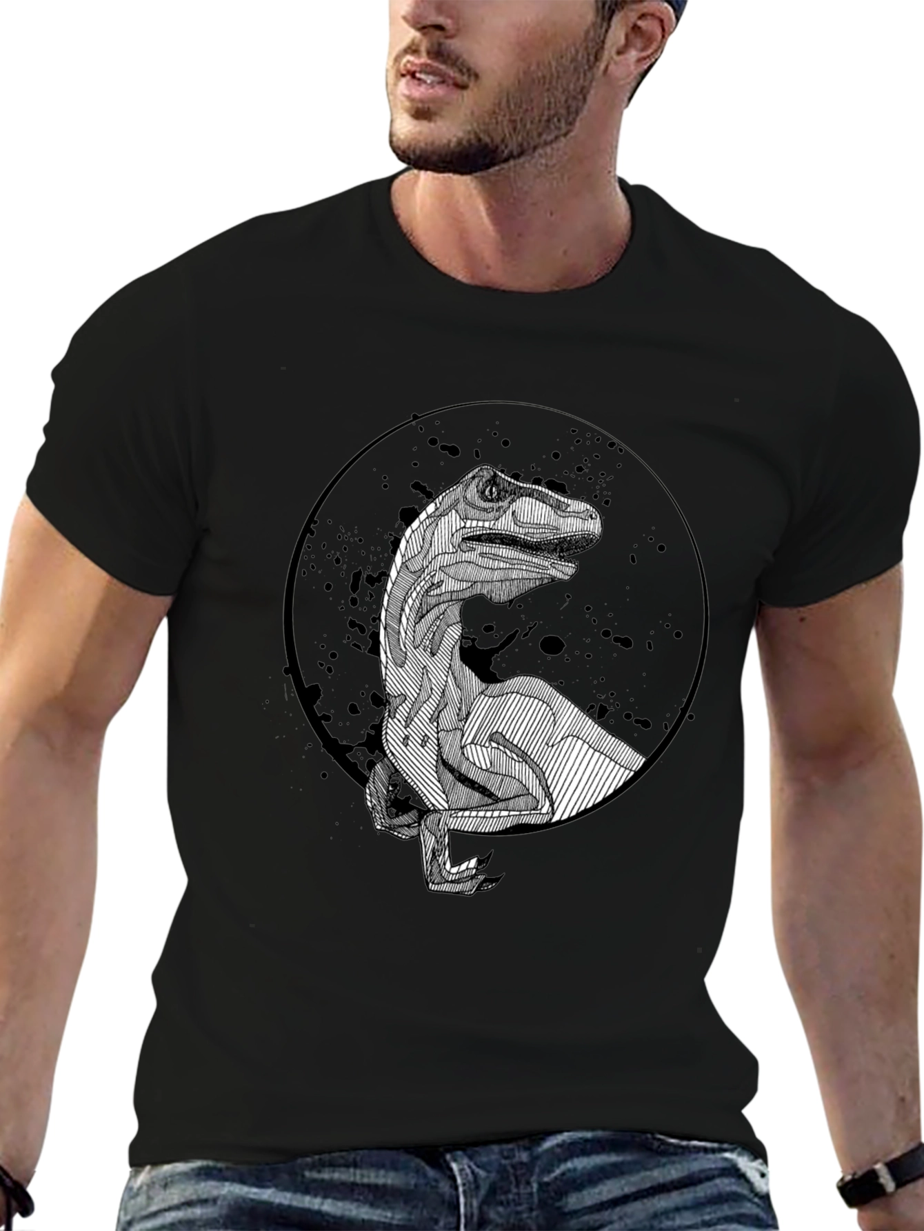 Dinosaur Graphic Black T-Shirt - Unique Raptor Design