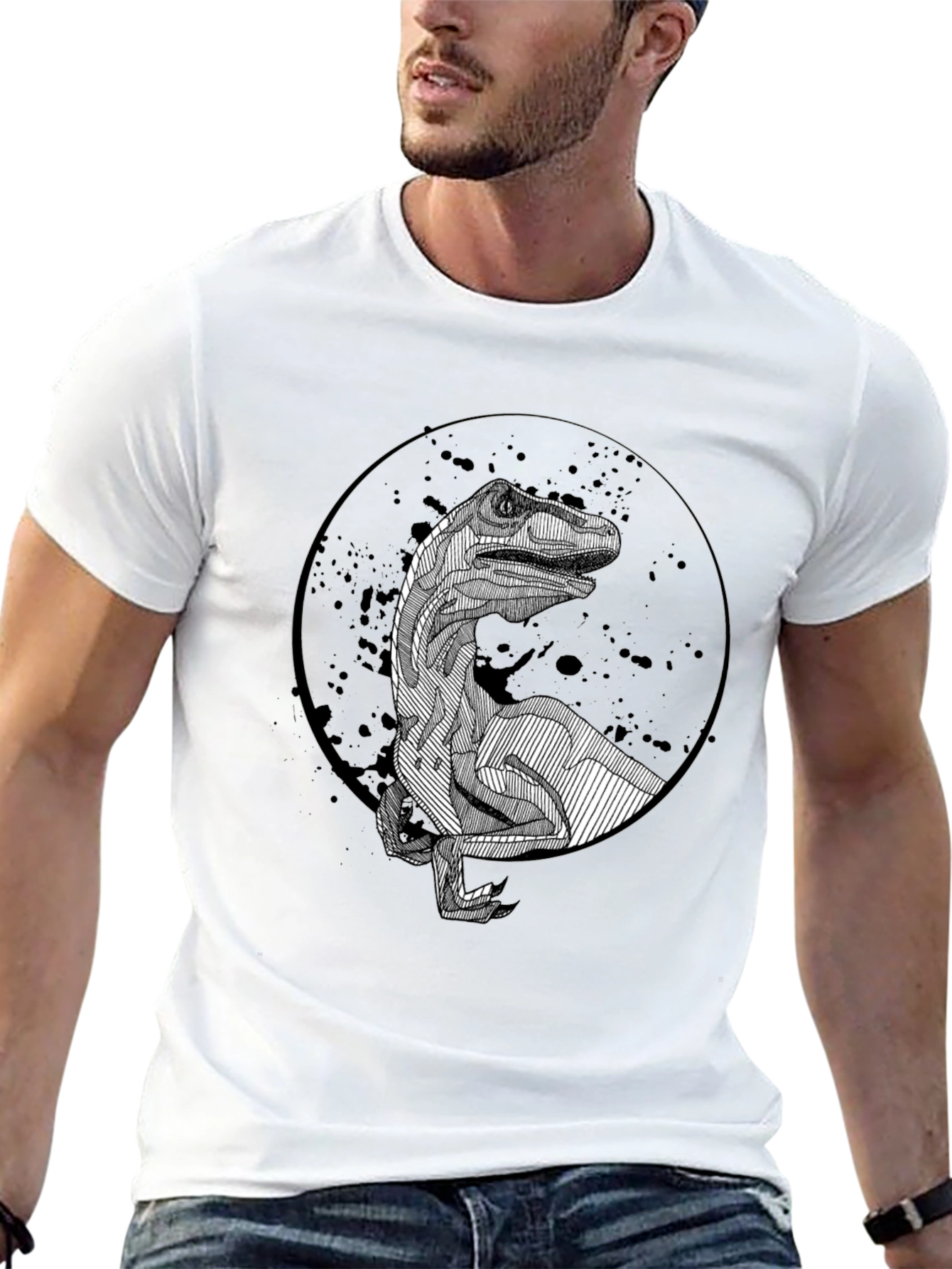 Dinosaur Graphic Black T-Shirt - Unique Raptor Design