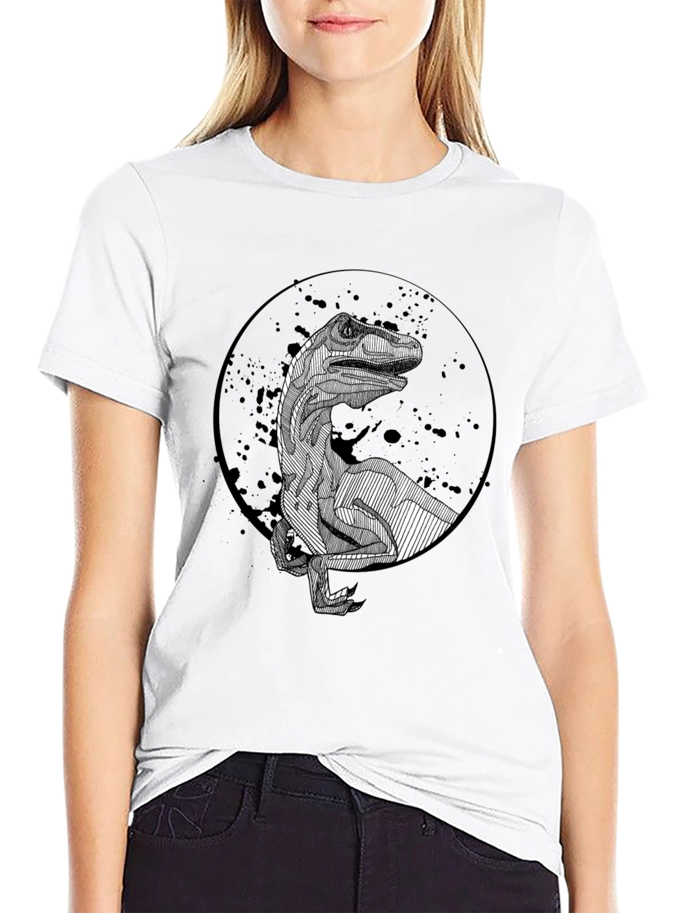 Dinosaur Graphic Black T-Shirt - Unique Raptor Design