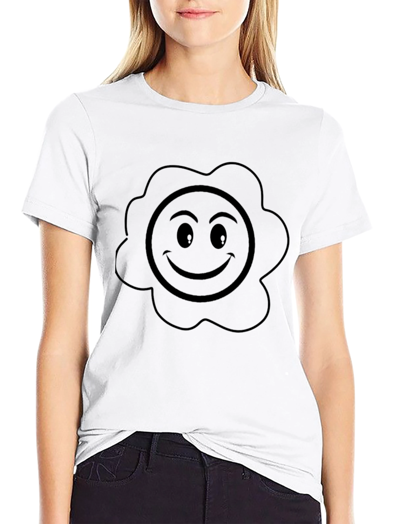 Smiley Face T-Shirt - Black Casual Tee