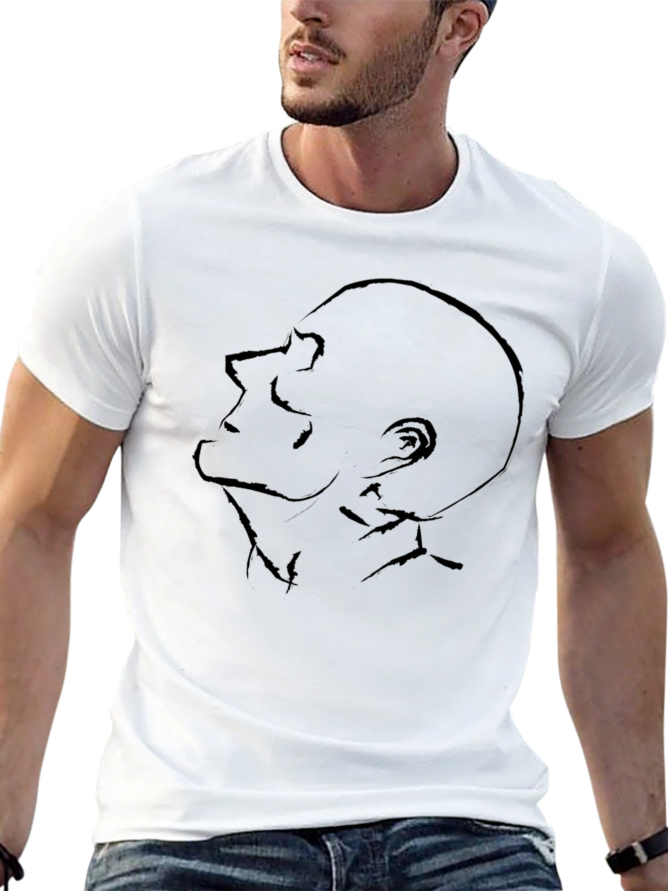 Abstract Face Graphic Tee - Modern Black T-Shirt