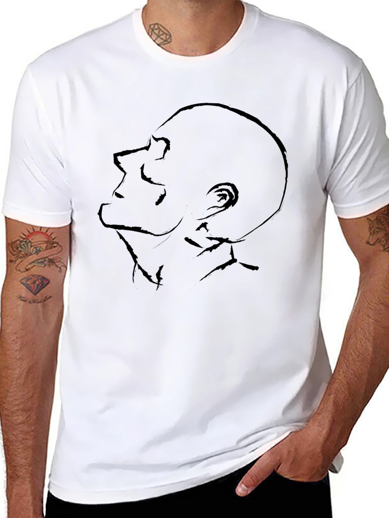 Abstract Face Graphic Tee - Modern Black T-Shirt