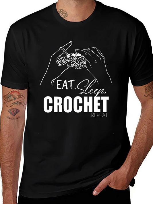 Eat Sleep Crochet Repeat T-Shirt - Black