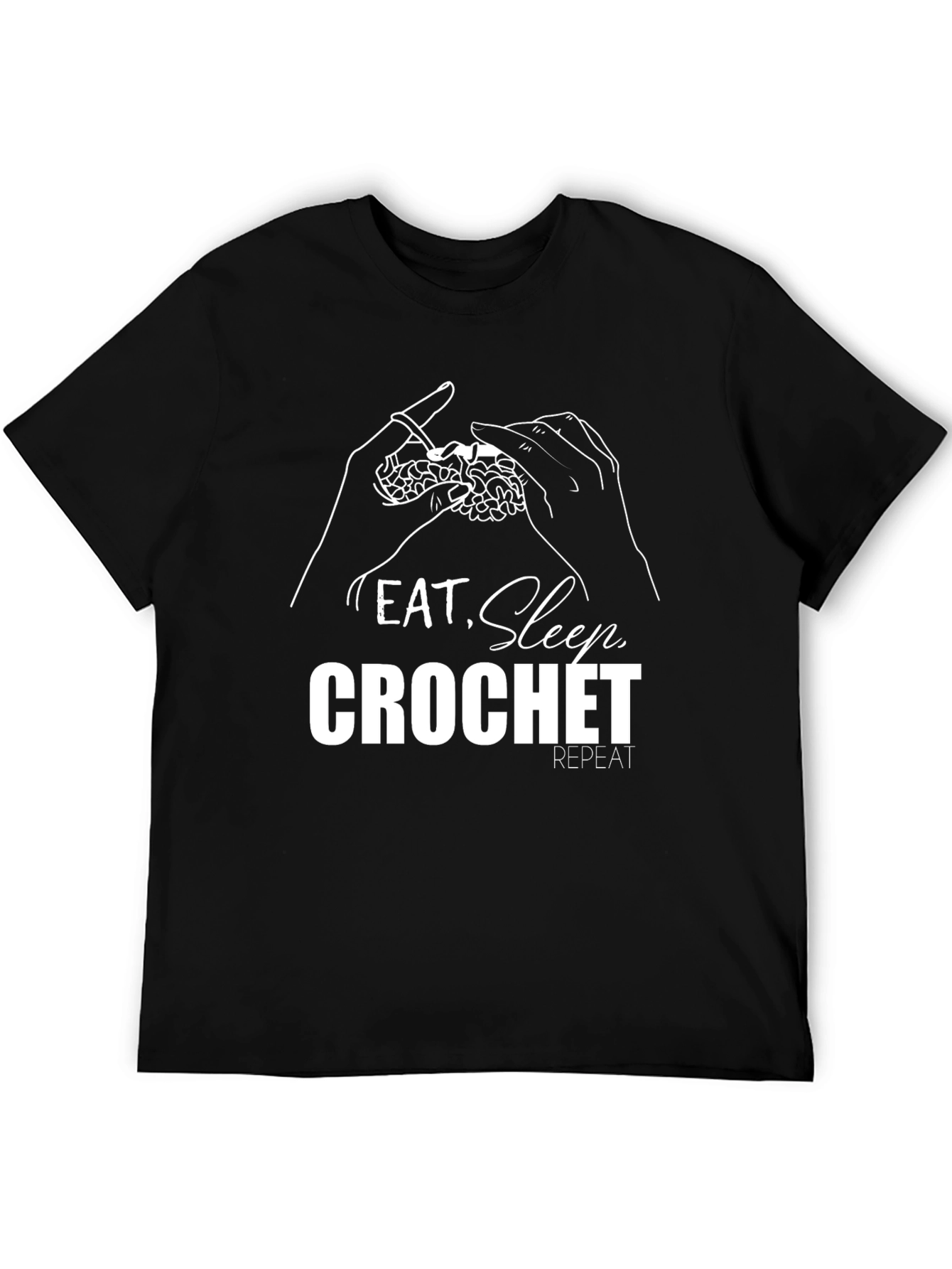 Eat Sleep Crochet Repeat T-Shirt - Black