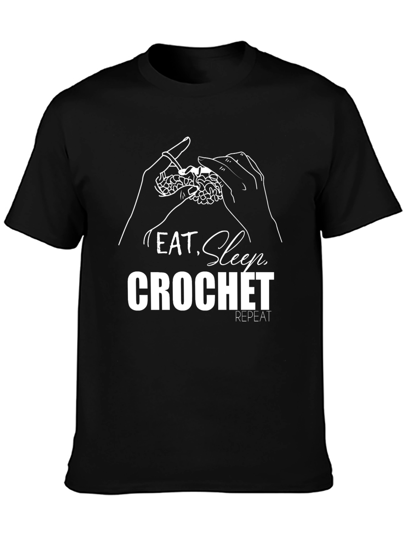 Eat Sleep Crochet Repeat T-Shirt - Black