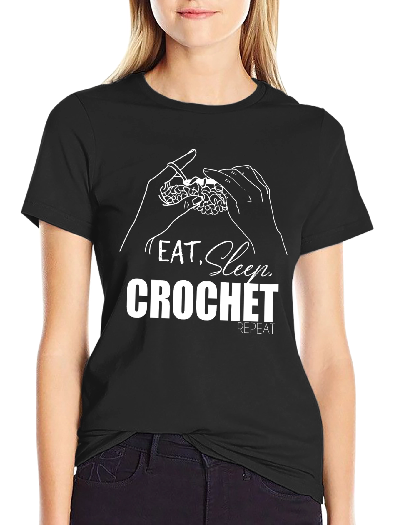 Eat Sleep Crochet Repeat T-Shirt - Black