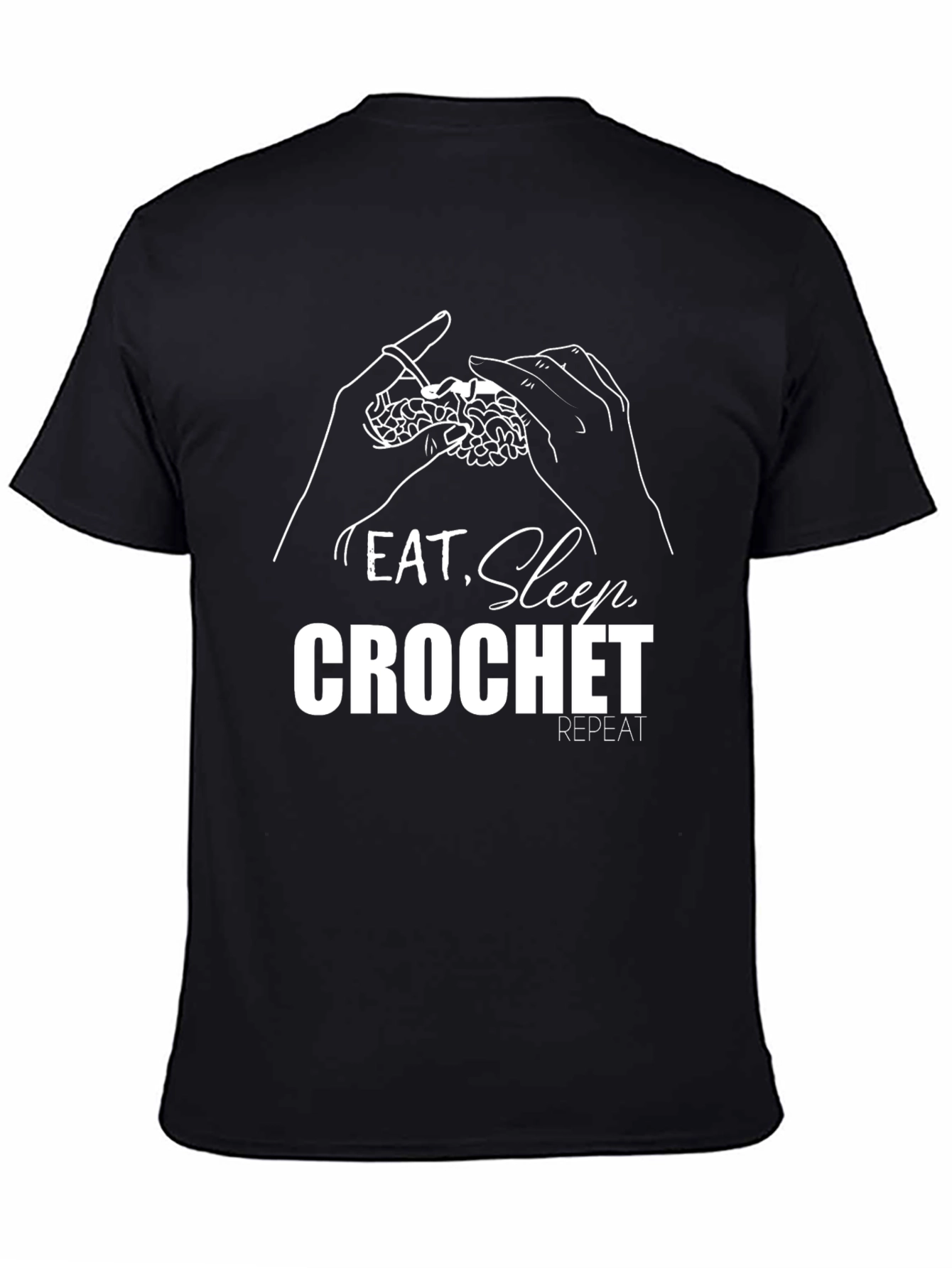 Eat Sleep Crochet Repeat T-Shirt - Black