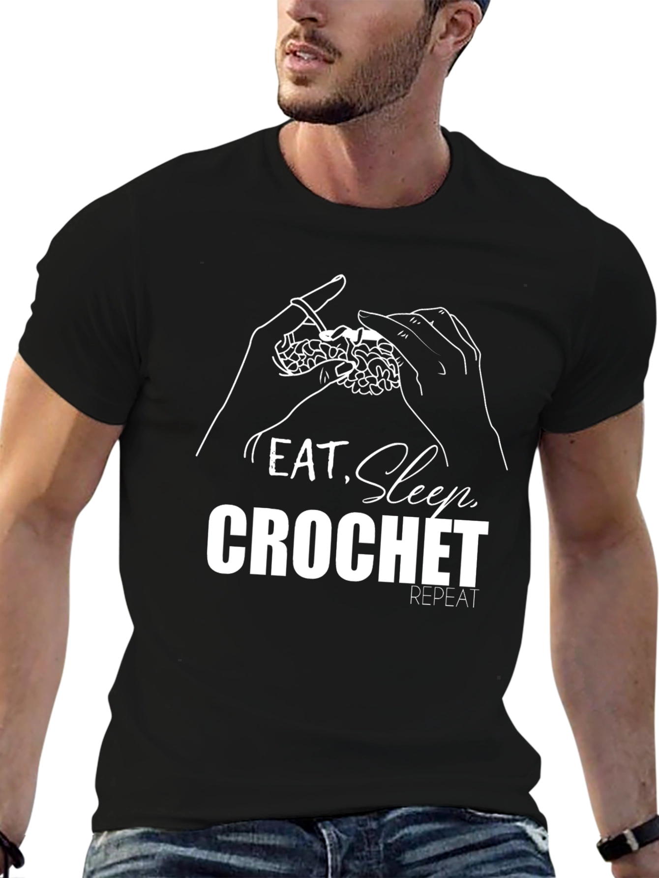 Eat Sleep Crochet Repeat T-Shirt - Black