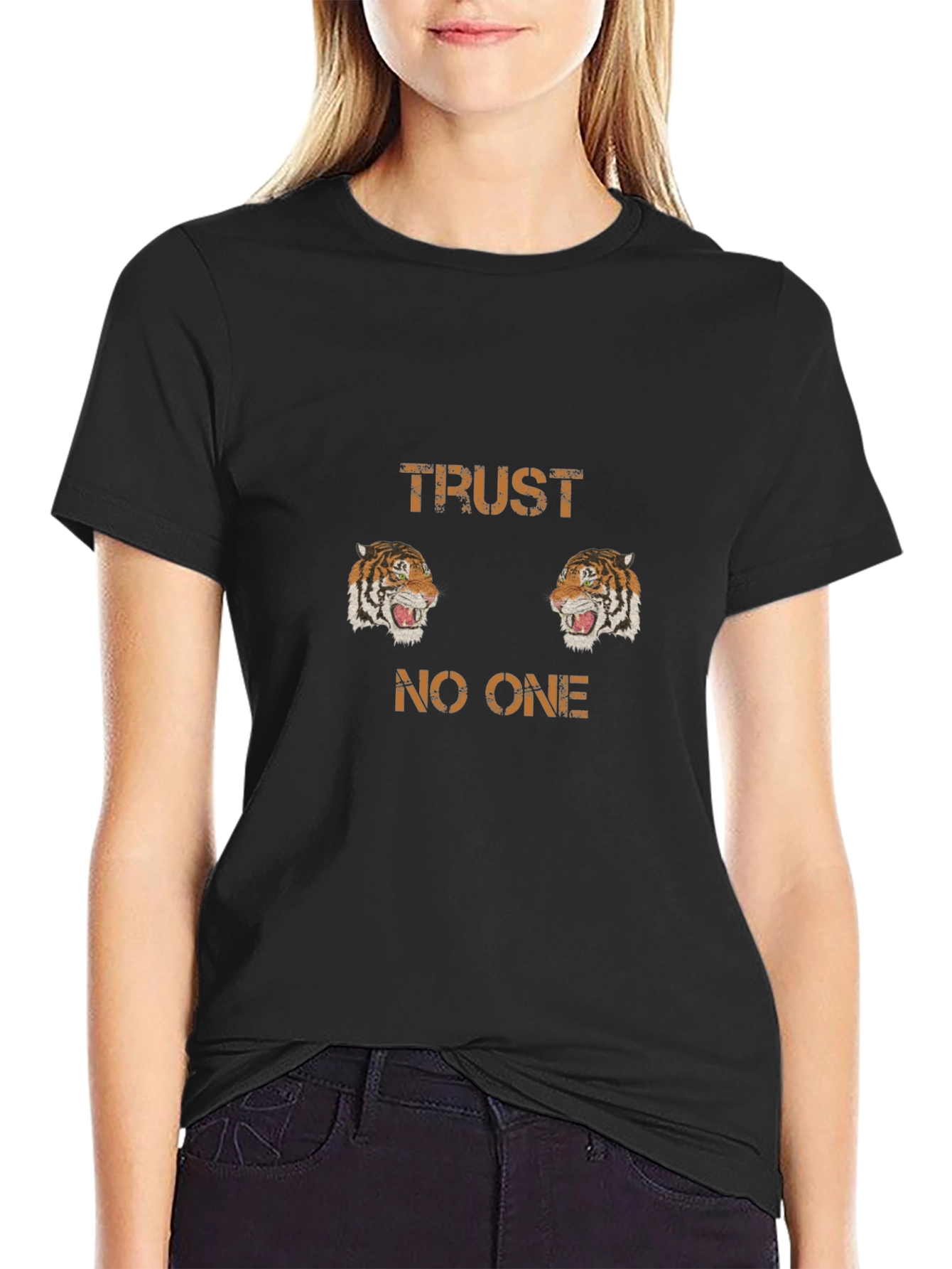 Trust No One Tiger Graphic Black T-Shirt