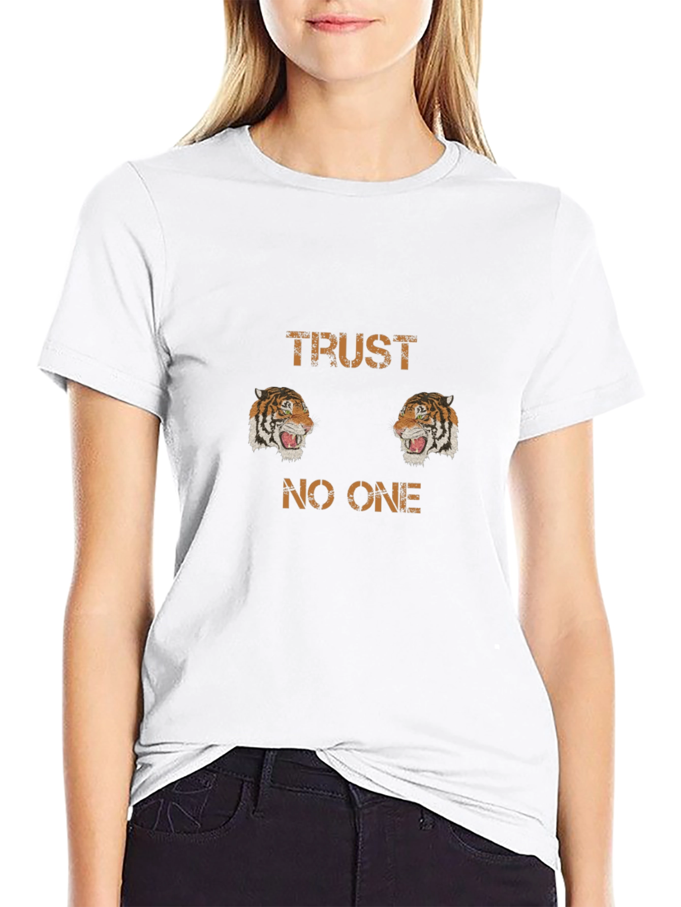 Trust No One Tiger Graphic Black T-Shirt