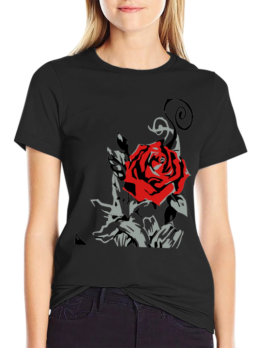 Red Rose Graphic T-Shirt - Stylish Black Tee