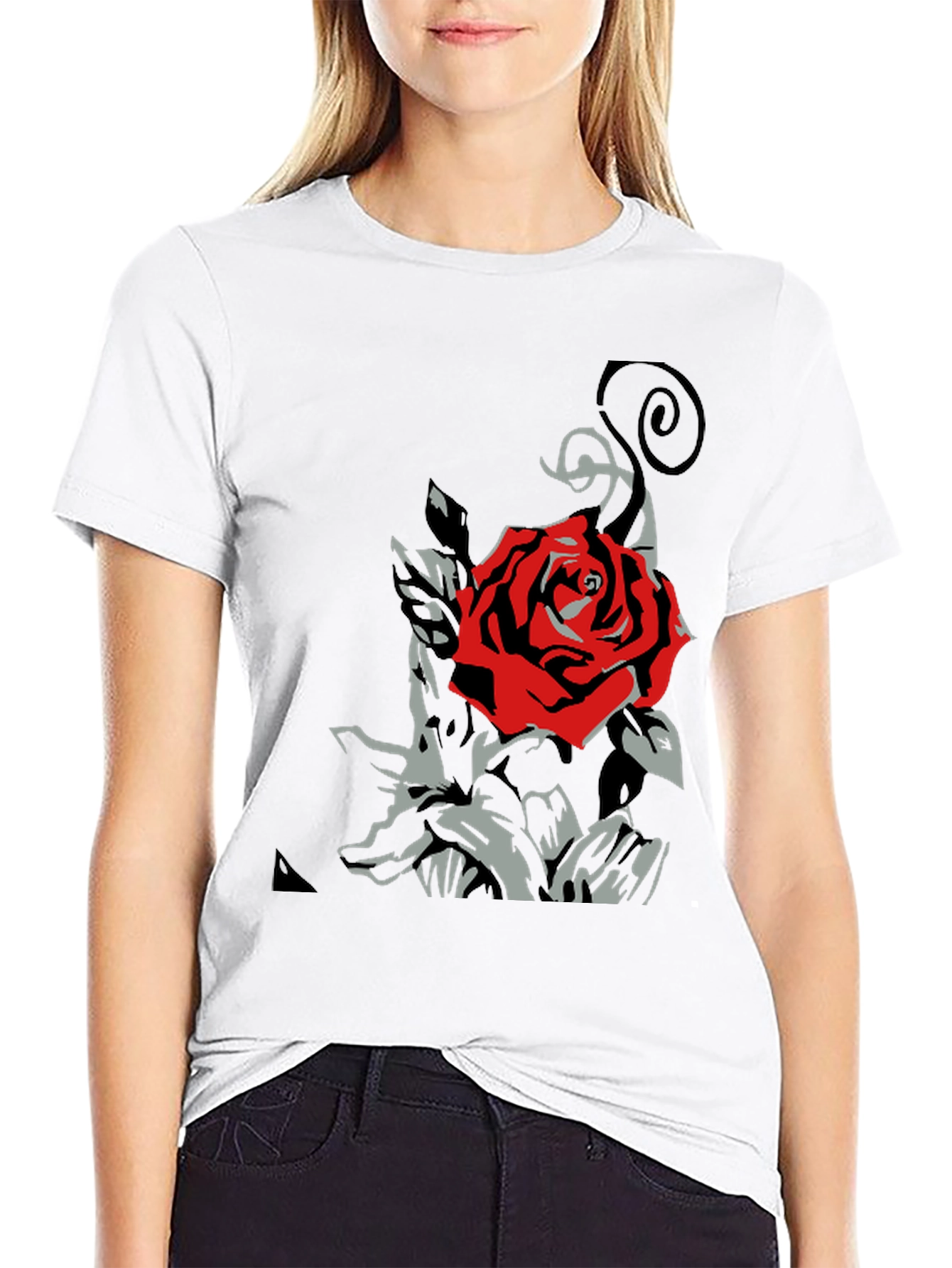 Red Rose Graphic T-Shirt - Stylish Black Tee