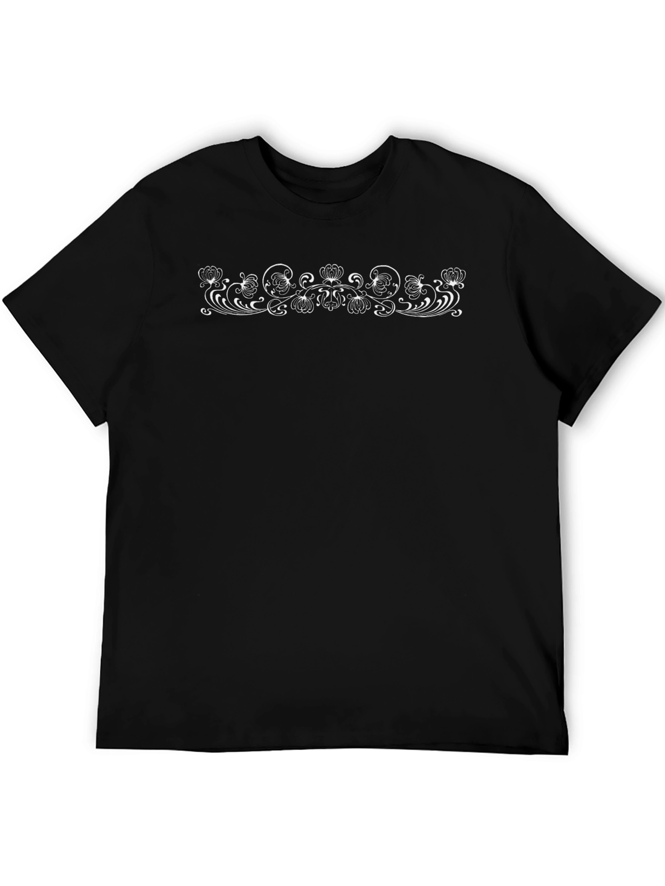 Elegant Floral Scrollwork Black T-Shirt