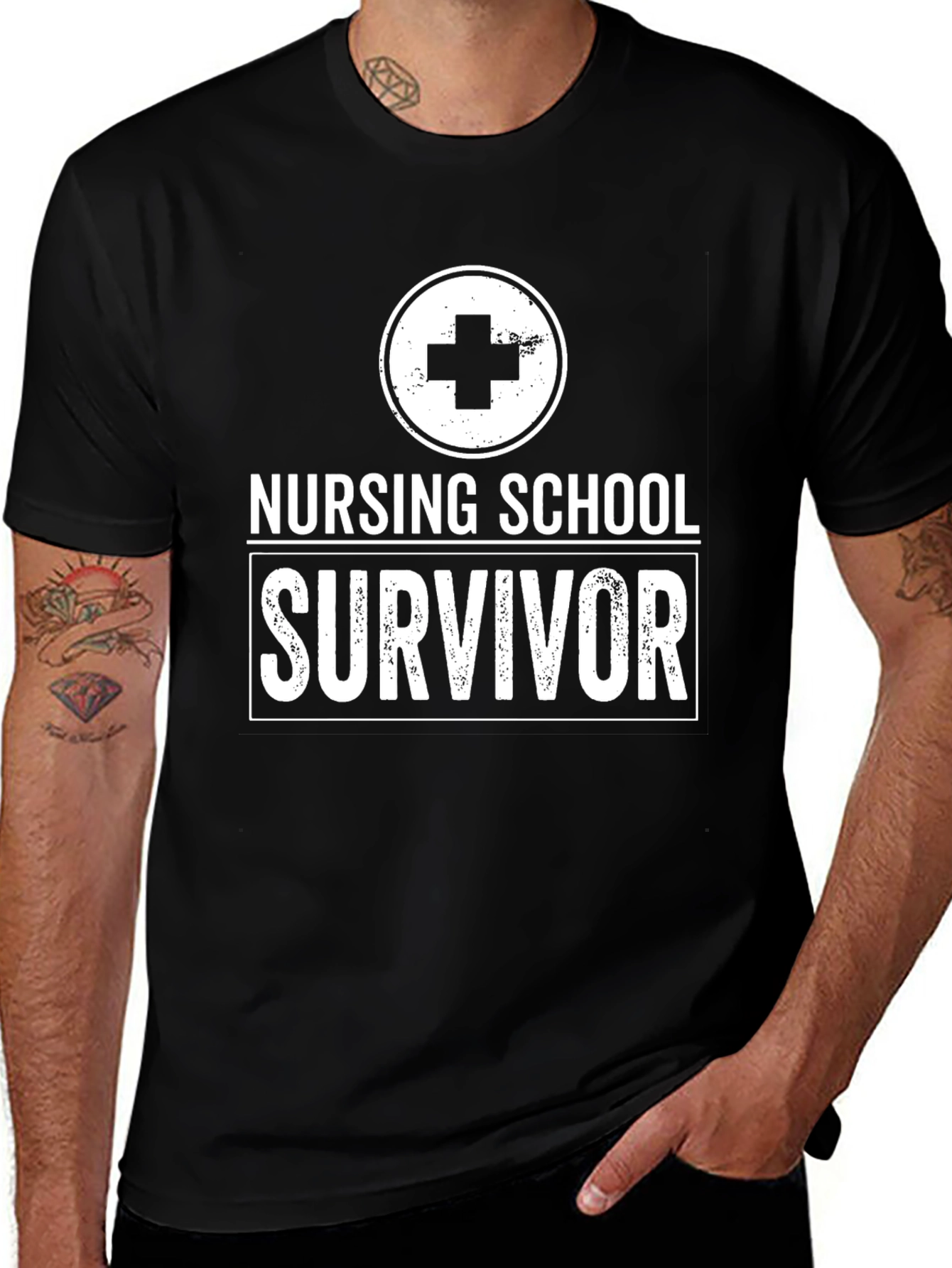 Nursing School Survivor Black Graphic Tee