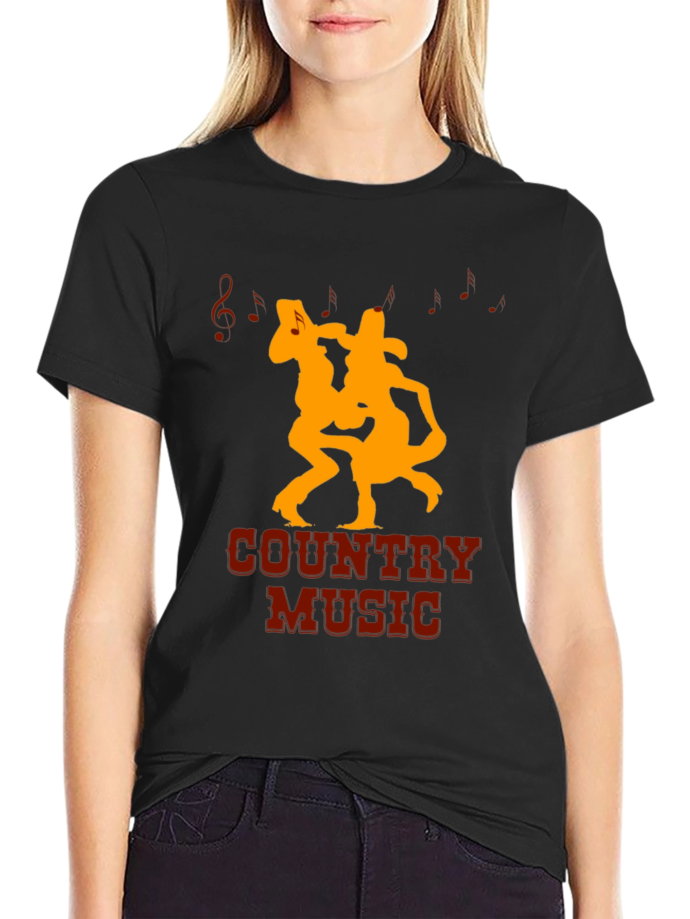 Country Music Graphic Tee Black Casual T-Shirt