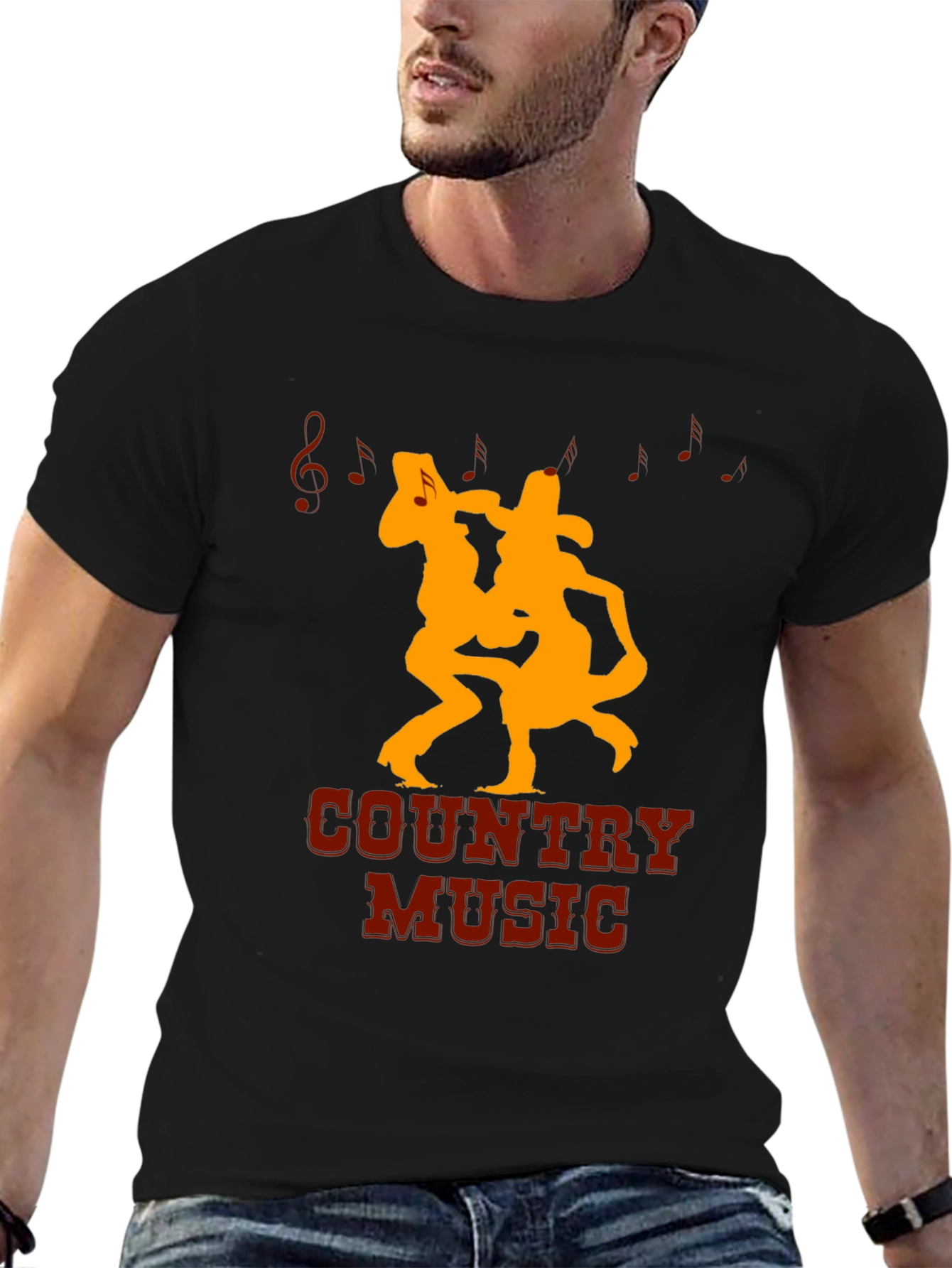 Country Music Graphic Tee Black Casual T-Shirt