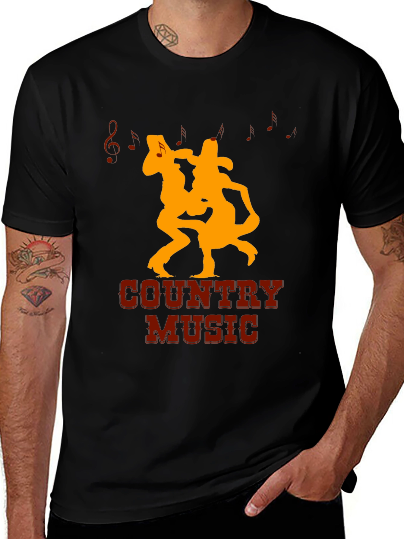 Country Music Graphic Tee Black Casual T-Shirt