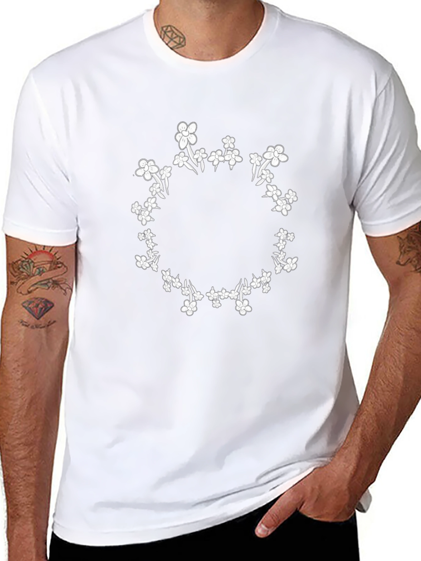 Floral Wreath Graphic Tee - Stylish Black T-Shirt