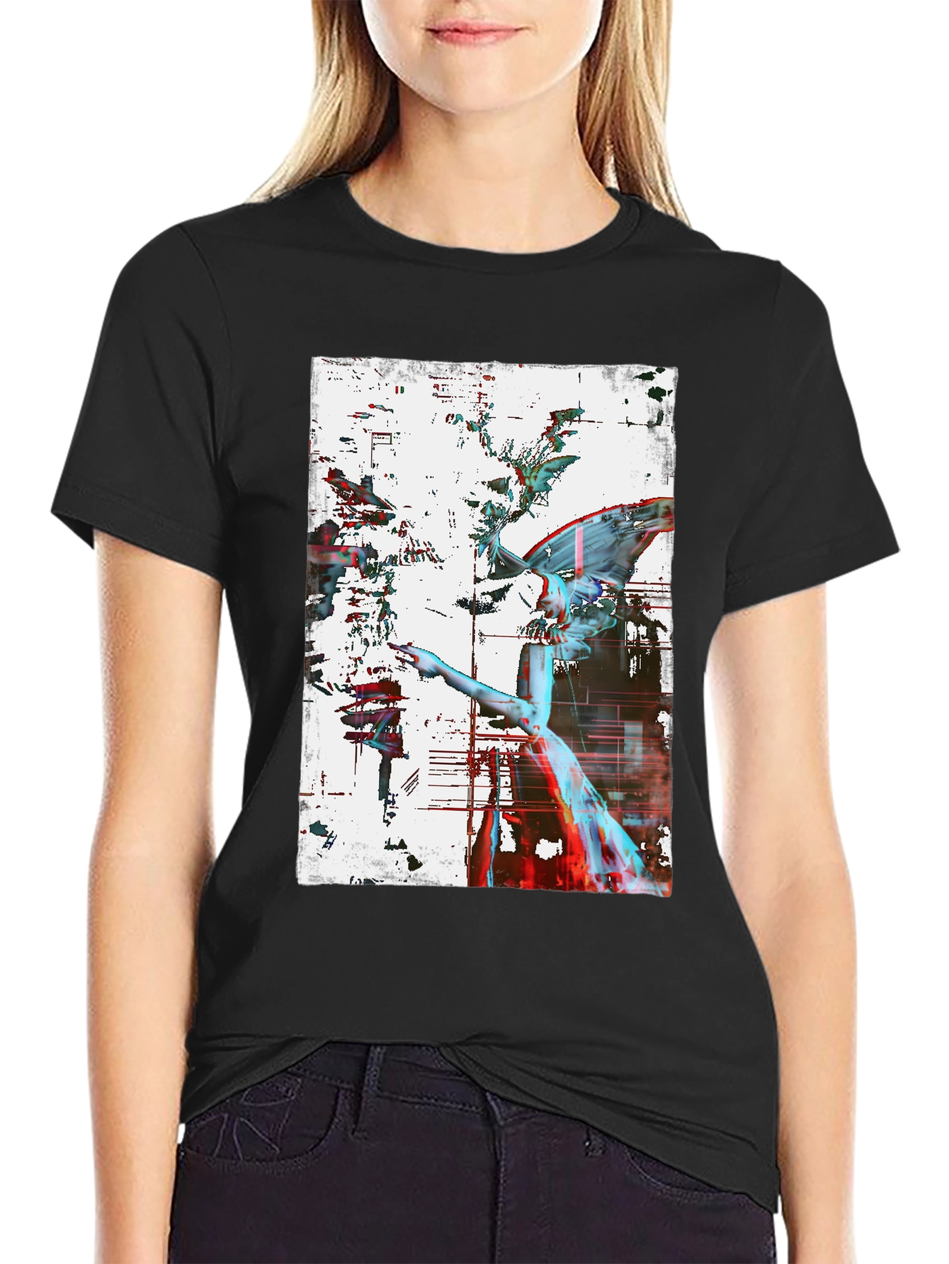 Angel Graphic Print Black Tee