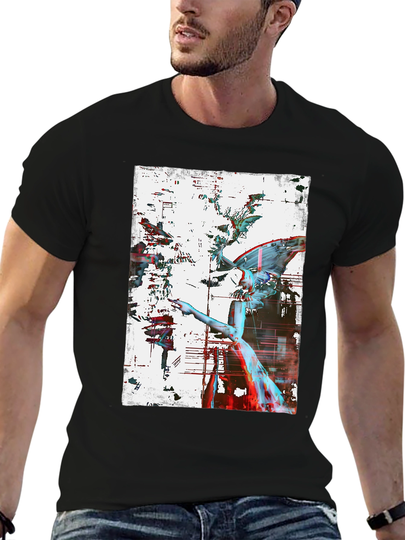 Angel Graphic Print Black Tee