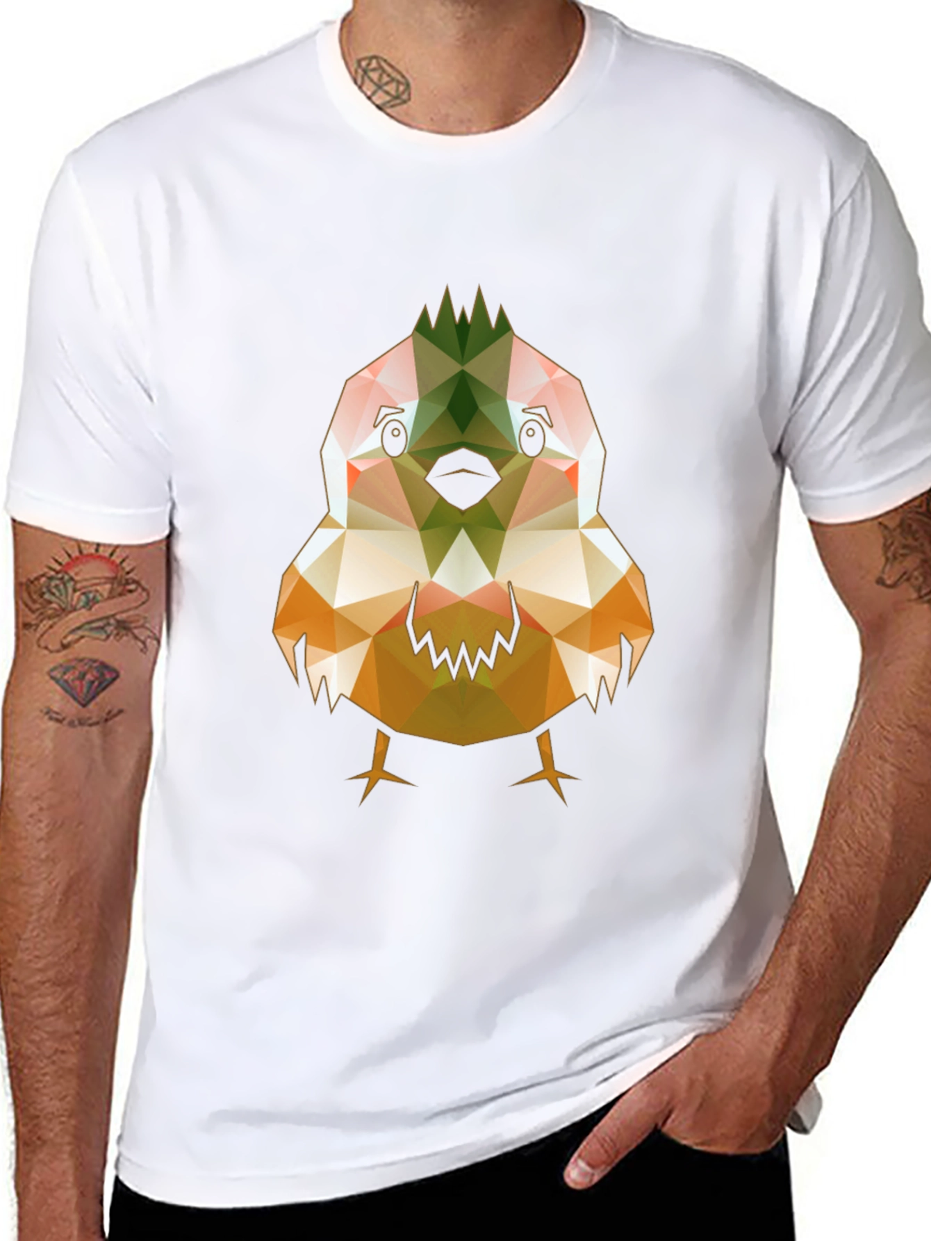 Geometric Bird Print Black T-Shirt