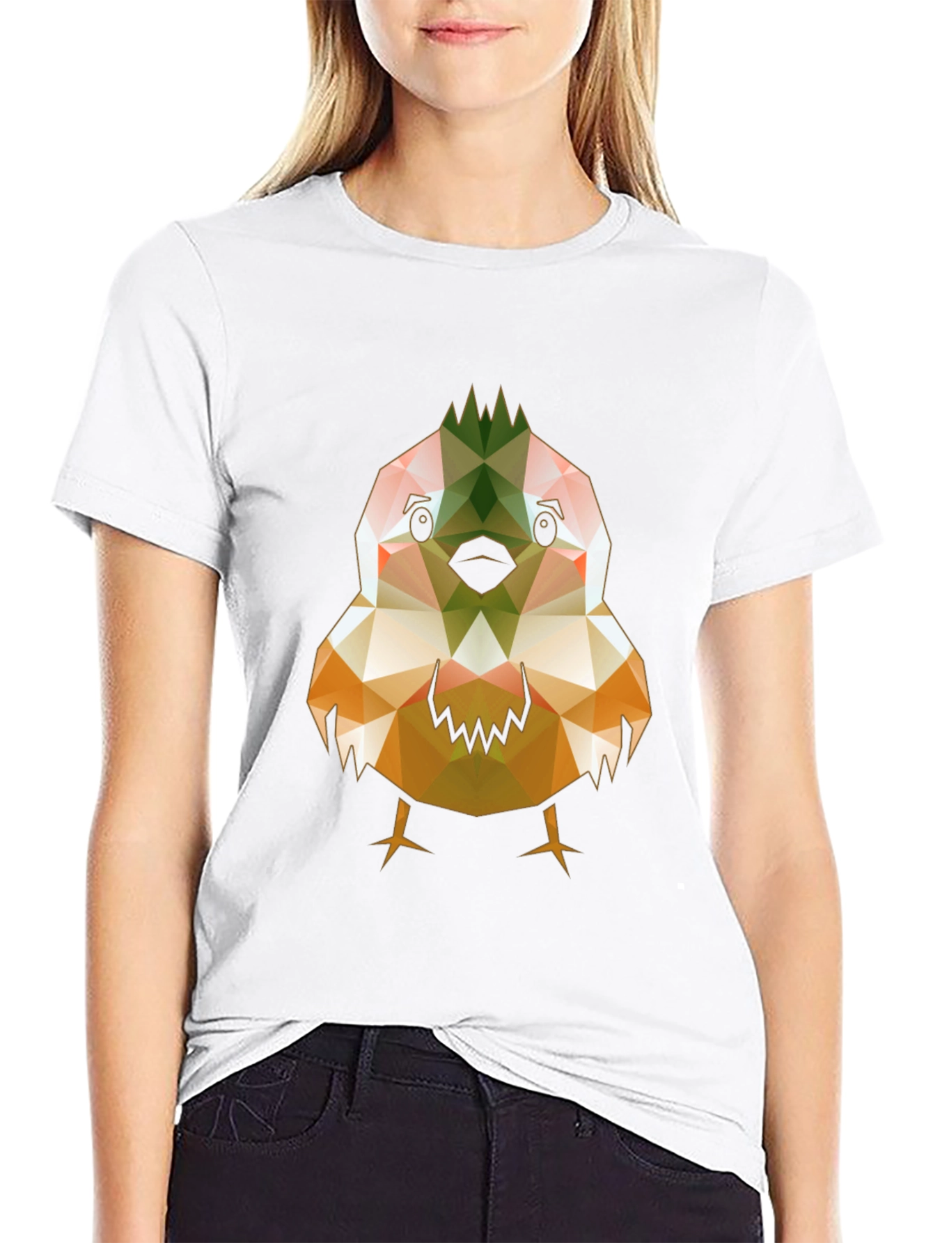 Geometric Bird Print Black T-Shirt