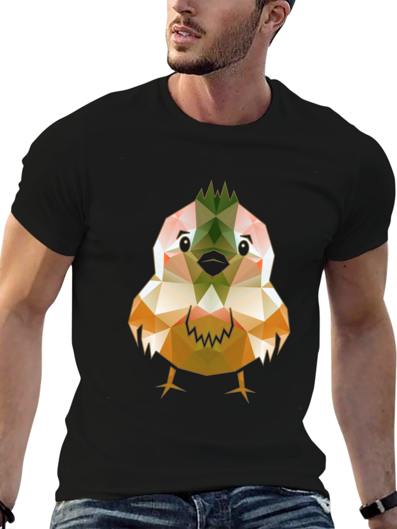 Geometric Bird Print Black T-Shirt