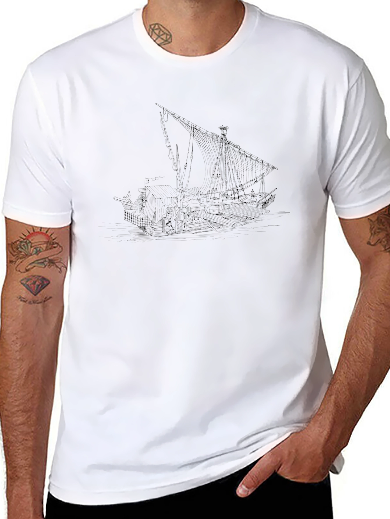 Nautical Ship Graphic T-Shirt - Black