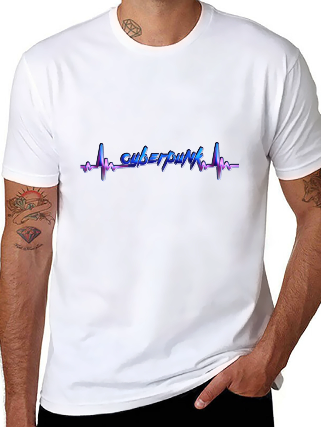 Cyberpunk Heartbeat Graphic Tee - Black Cotton Blend