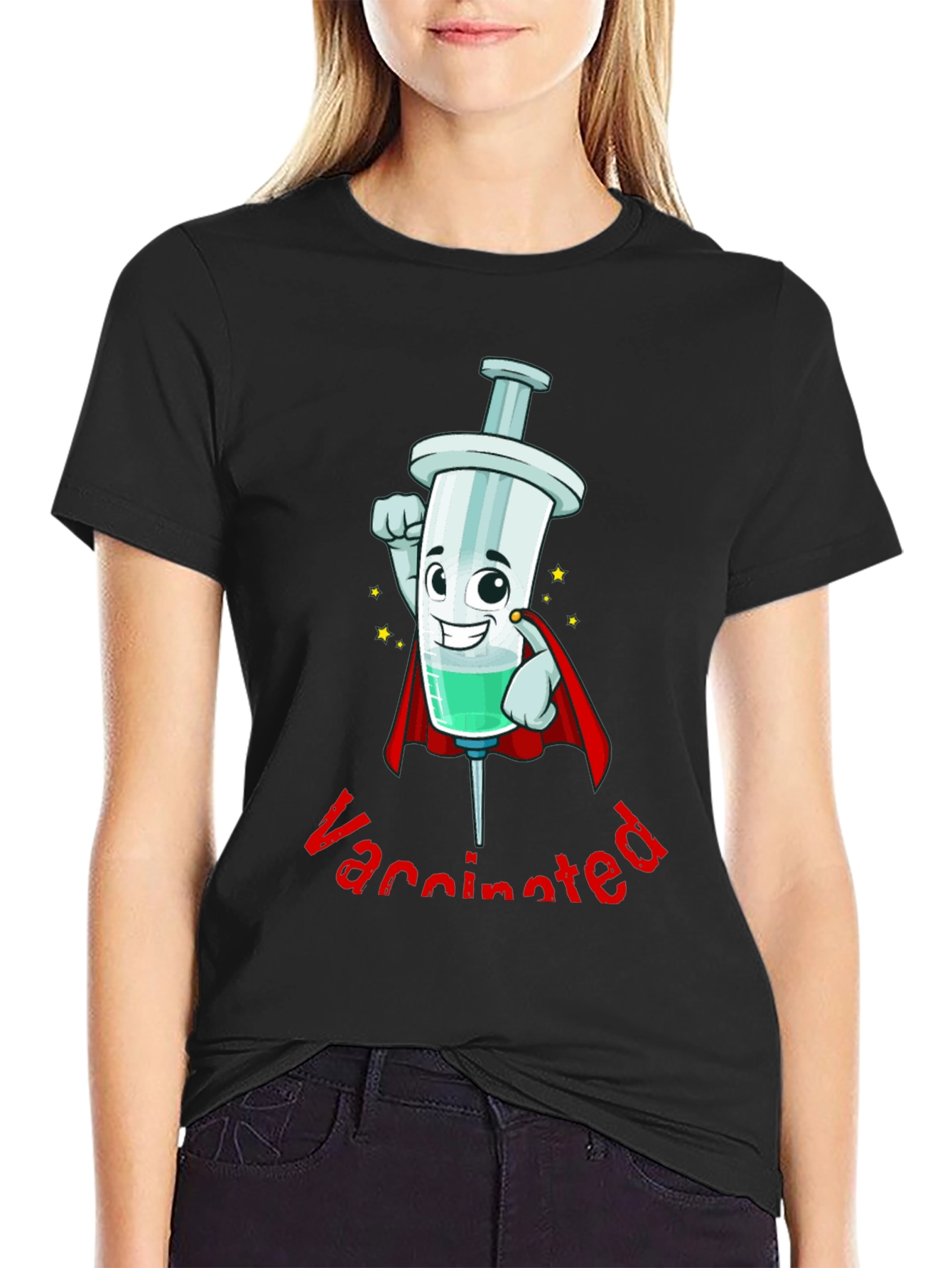 Vaccinated Hero Cartoon Syringe T-Shirt