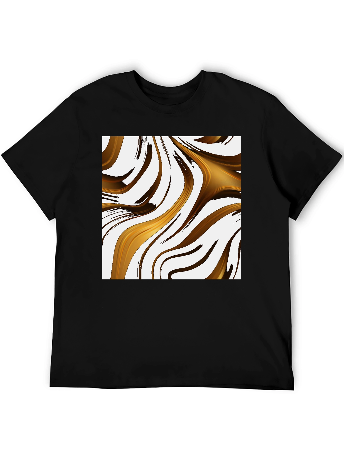 Abstract Gold Swirl Black T-Shirt
