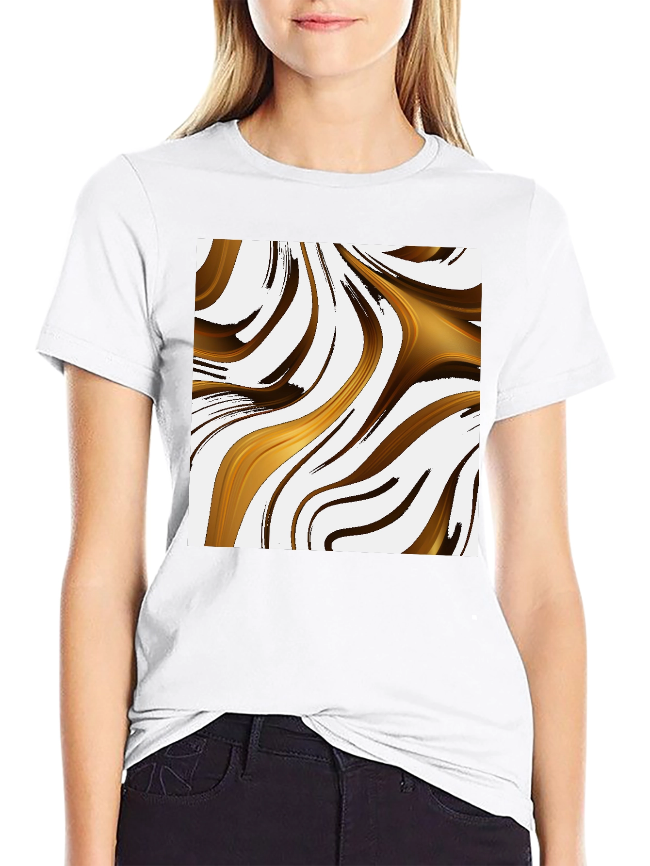 Abstract Gold Swirl Black T-Shirt