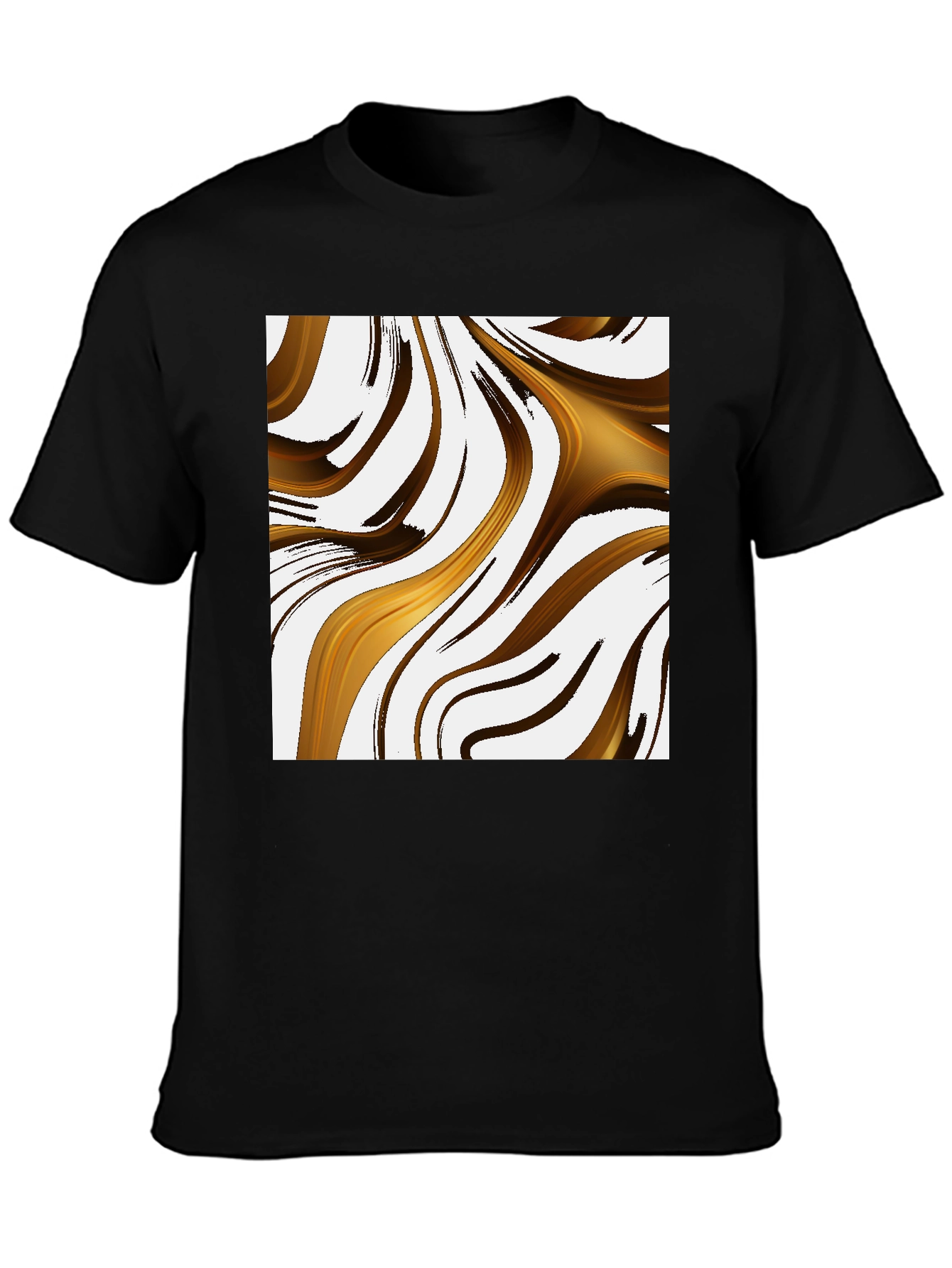 Abstract Gold Swirl Black T-Shirt