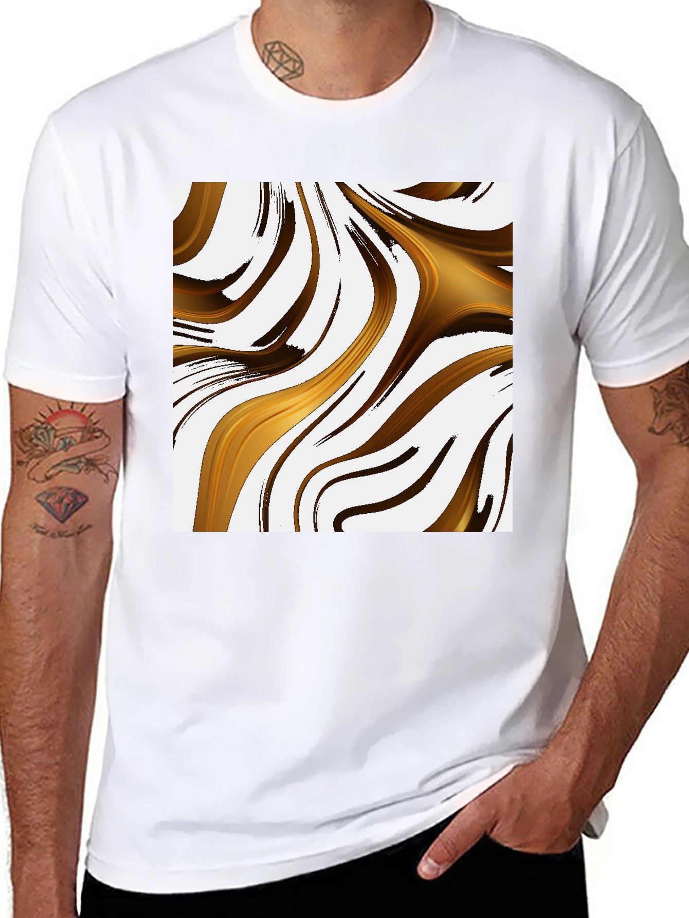 Abstract Gold Swirl Black T-Shirt