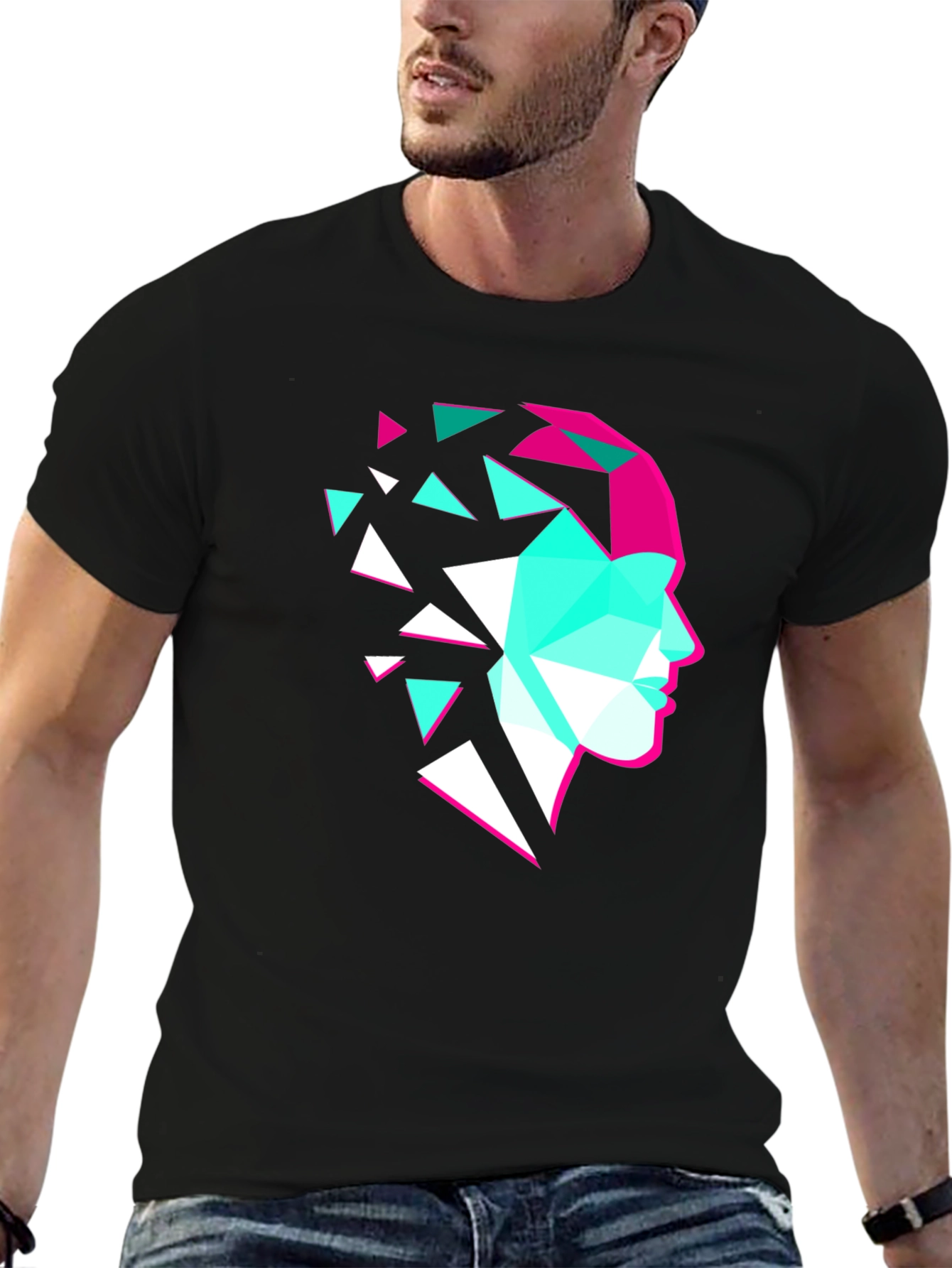 Geometric Face Graphic Tee - Modern Art Shirt