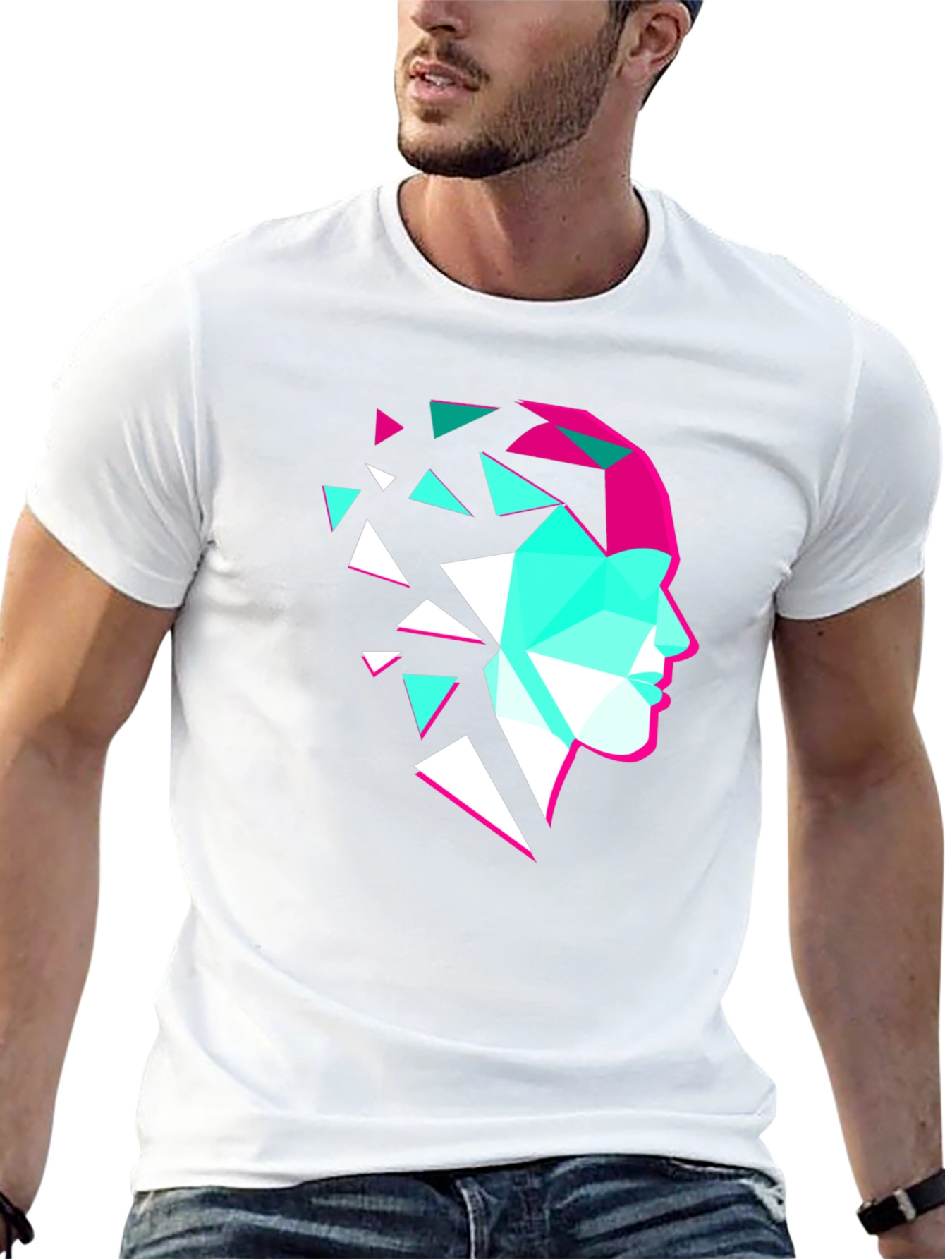 Geometric Face Graphic Tee - Modern Art Shirt