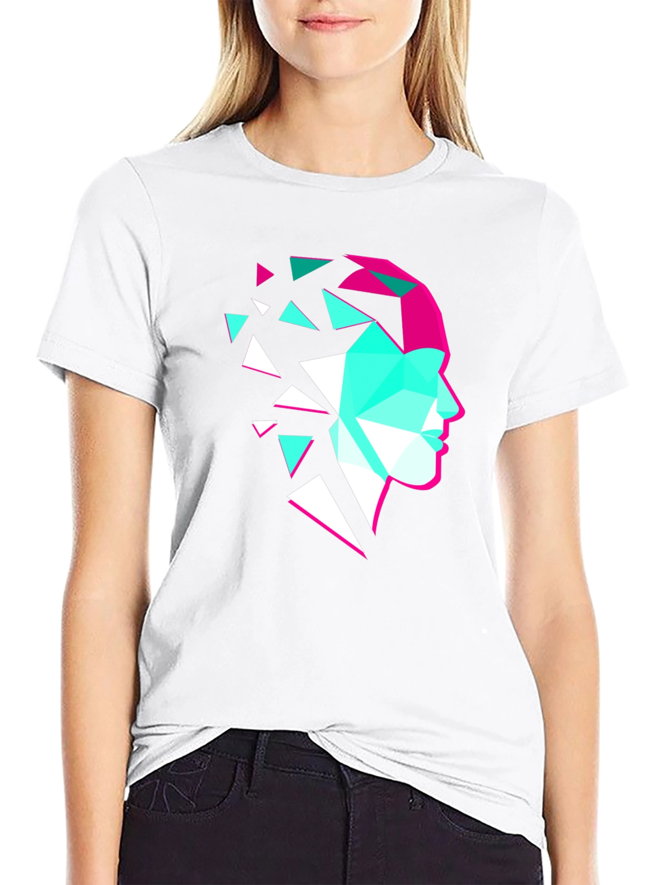 Geometric Face Graphic Tee - Modern Art Shirt