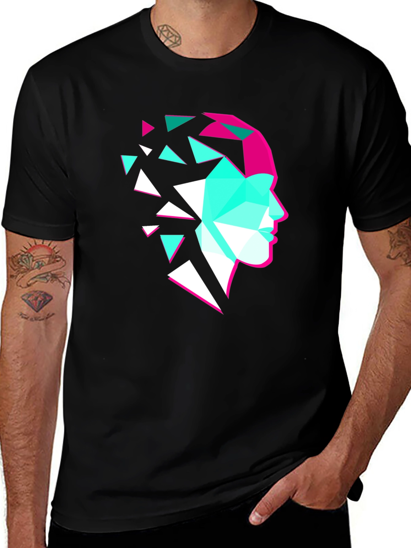 Geometric Face Graphic Tee - Modern Art Shirt